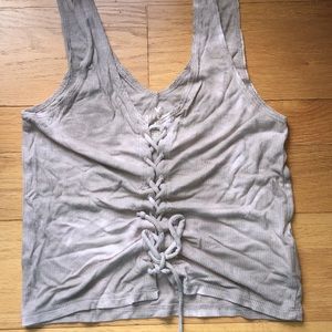 american eagle distressed ribbed cross detail top